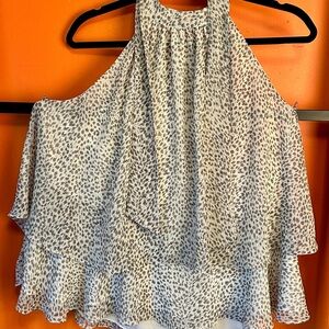 Express White & Gray Printed Halter Neck Blouse